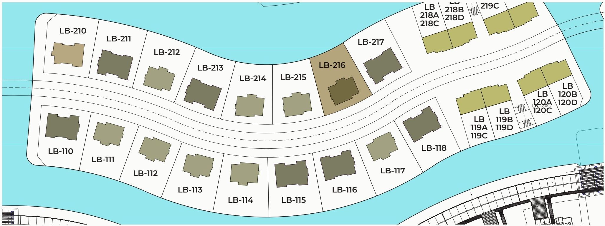 Lubana Island – plot layout with villa LB-216 highlighted