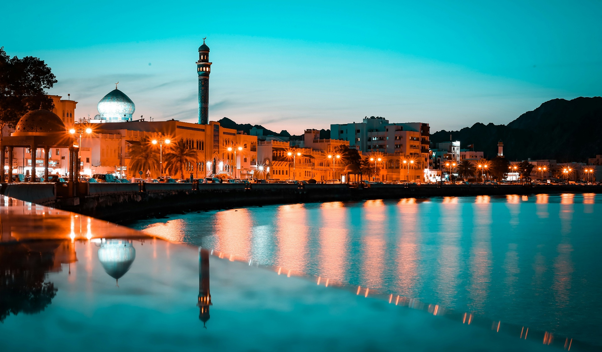 Muttrah Corniche at night in Muscat, Oman